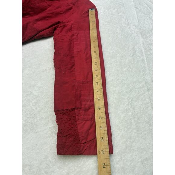 Coldwater Creek Red Cotton Eyelet Lace Patchwork Quilt Embroidered Blazer M Xmas - Picture 8 of 10